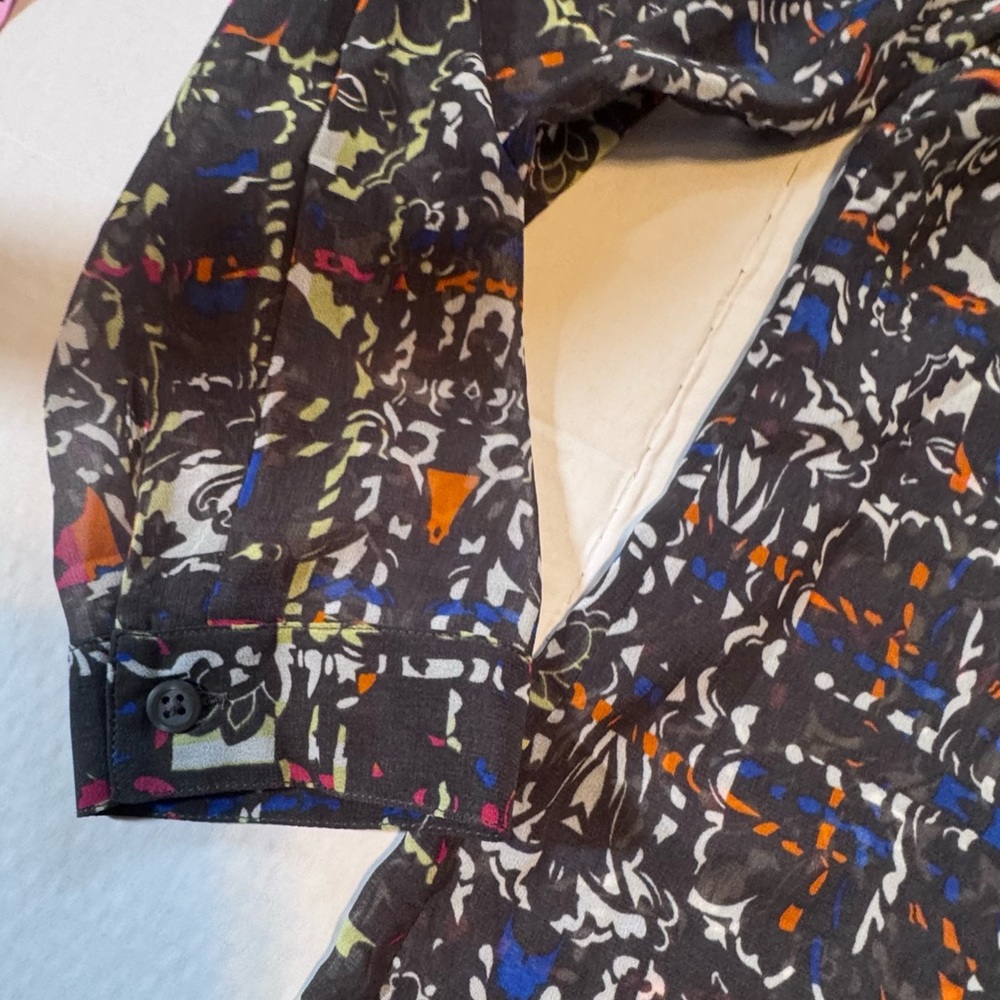 CABi XL Sheer Abstract Print Button Down Blouse Multicolor Career Top - Picture 7 of 12